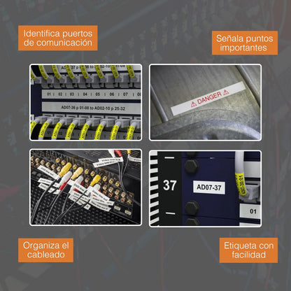 Brother Rotulador Industrial Portátil PT-E110 para Etiquetas Profesionales | Impresora de etiquetas industriales de 6 a 12 mm, para Electricistas, Instaladores, Teclas Rápidas Cables, plecas, exteriores