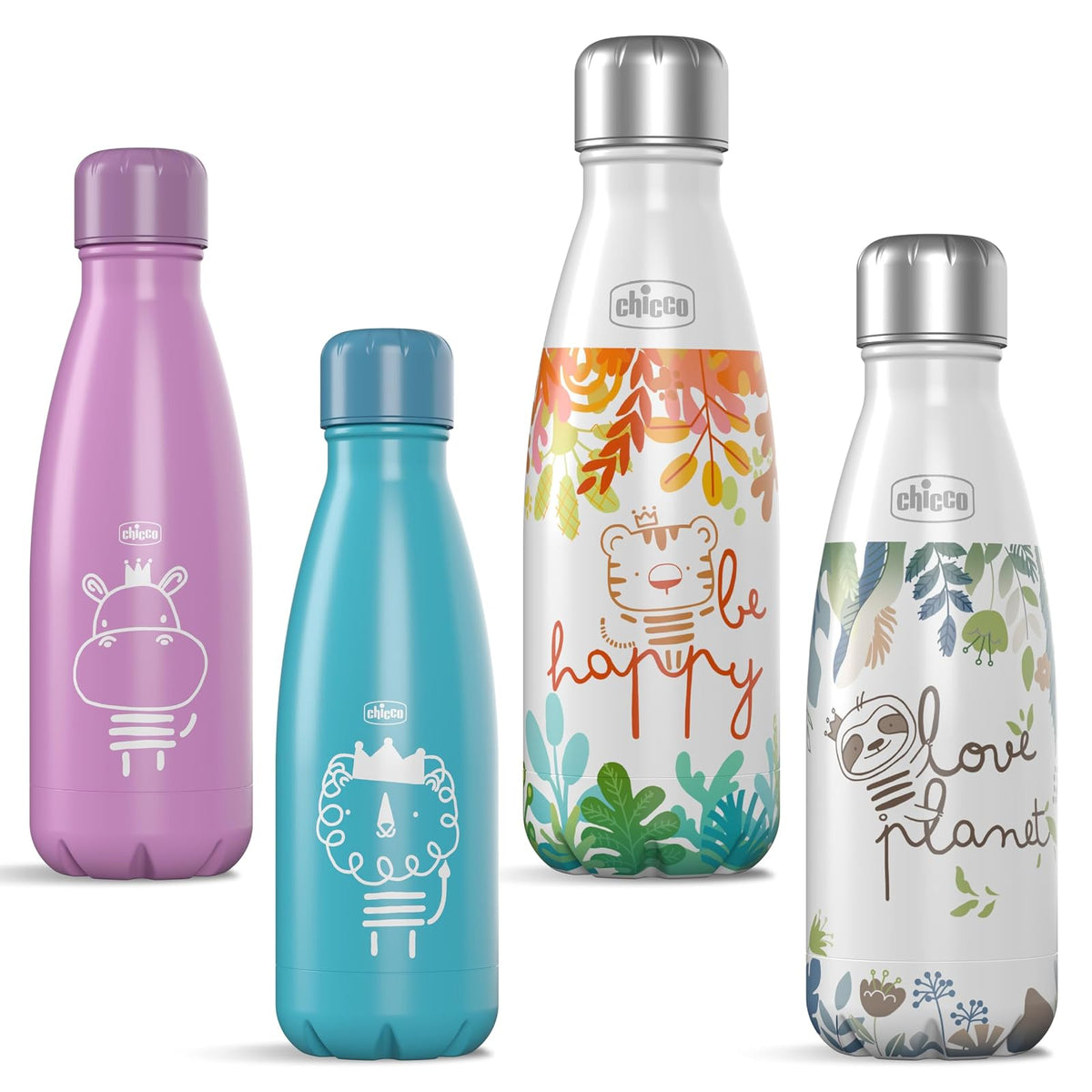 Chicco - Botella de agua aislada al aspiradora de doble pared de acero inoxidable, 17 onzas, acero inoxidable de grado alimenticio, apertura de boca ancha, a prueba de fugas y sin sudor, perezoso, más