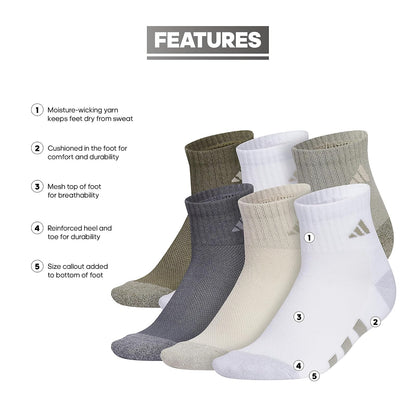 adidas Calcetines deportivos acolchados (6 pares) para niños, niños y niñas, ajuste por encima del tobillo, tela duradera Calcetín de cuarto Niños