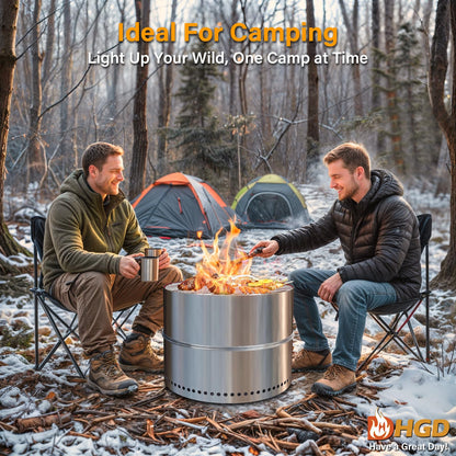 HGD - Chimenea sin Humo de 19.5 Pulgadas con Parrilla, fogata portátil de leña para Camping y Patio, Chimenea de Acero Inoxidable al Aire última intervensión con Bolsa de Viaje, fácil instalación y