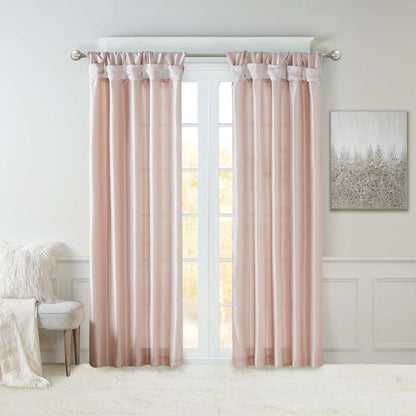 Madison Park Emilia Cenefa de Seda Sintética con Abalorio - 127An x 241.3Al cm (1 Paneles) - Panel de oscurecimiento de habitación - Blush