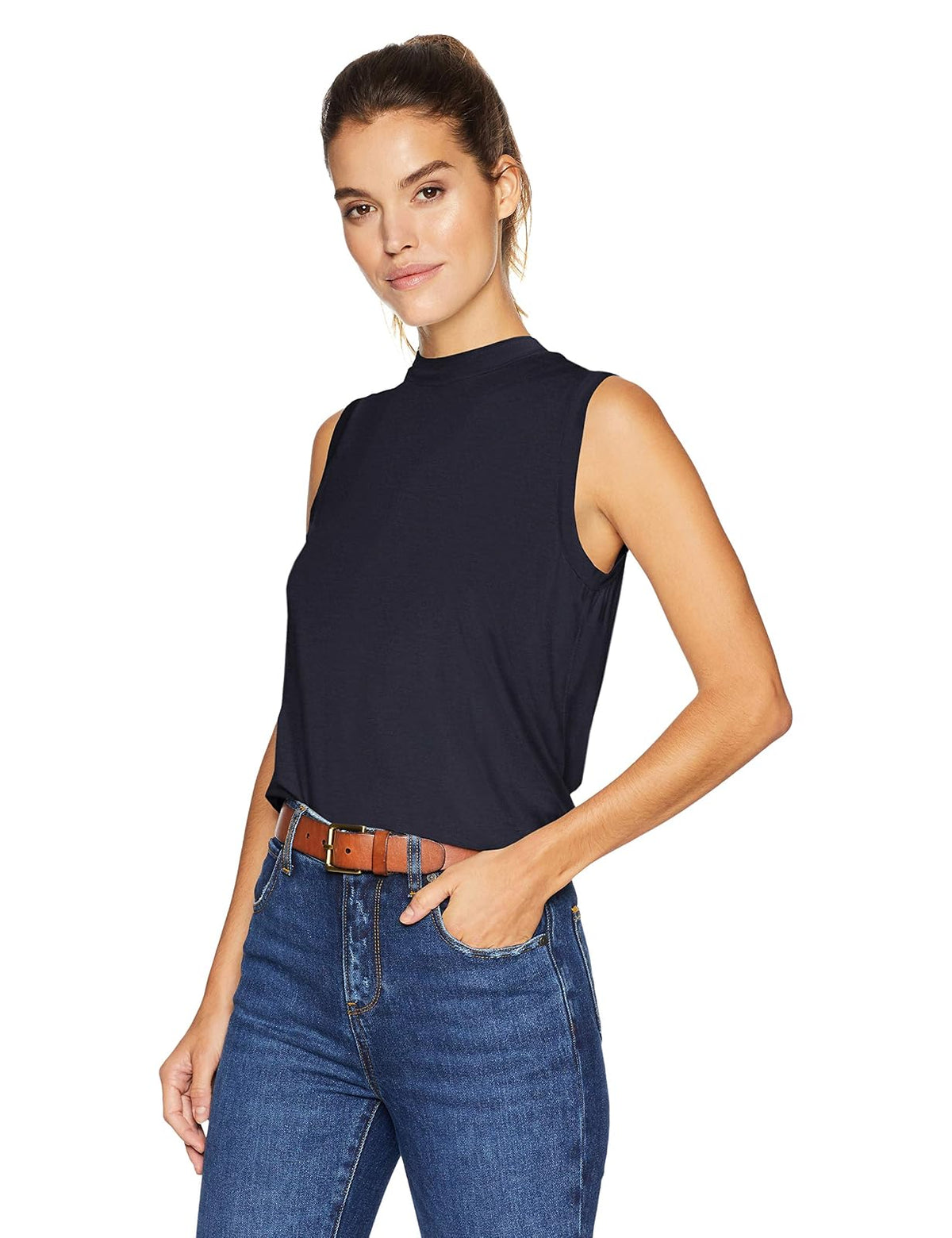 Daily Ritual Mujer Camisa sin Mangas con Cuello Alto y Ajuste Relajado