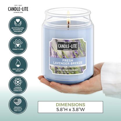 Velas perfumadas Candle-lite, brisa de lavanda fresca, tarro de 18 onzas, vertido con orgullo en los Estados Unidos, vela de aromaterapia, una sola mecha con 110 horas de tiempo de quemado, perfectas
