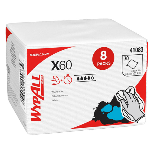WypAll 41083 X60, 1/4 plegable, 12 1/2 x 10, blanco, 70 por paquete (caja de 8 paquetes)