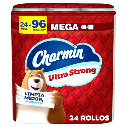 Charmin - Ultra Strong Papel Higiénico, 24 Mega Rollos, Extra Fuerte y Duradero, No Atascable, Apto para Fosas Sépticas