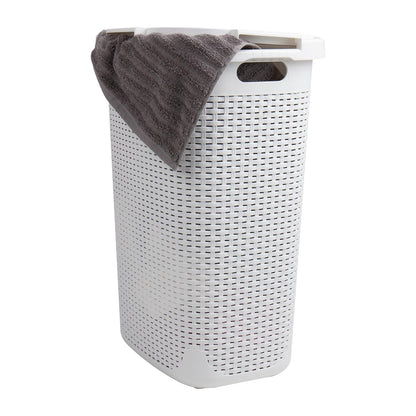 Mind Reader Cesta de la ropa sucia con asas recortadas, cubeta de lavado, almacenamiento de ropa sucia, baño, recámara, clóset, 60 litros, blanco - blanco - 60 l