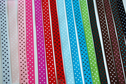 LaRibbons Cinta de Grogrén de Lunares, 3/8 Pulgadas, 16 Colores