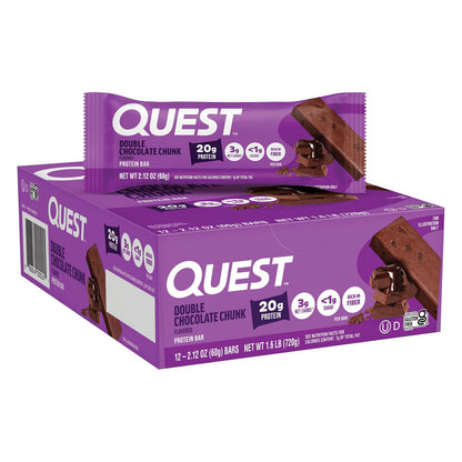 Quest Nutrition Double Chocolate Chunk Protein Bar, High Protein, Low Carb, Gluten Free, Keto Friendly, 12 Count