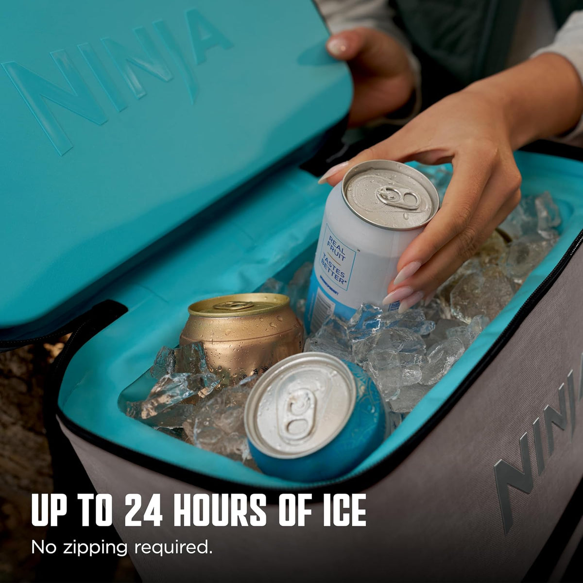 Ninja | Enfriador de mochila | FrostVault Go Can Soft Cooler | cierre a prueba de fugas con abrelatas integrado, 2 paquetes de hielo y cajón de almacenamiento en seco | para senderismo, camping y más