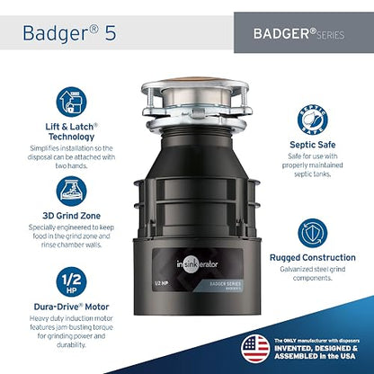 InSinkErator - Triturador de basura, Badger 5, Waterborne Grey Enamel