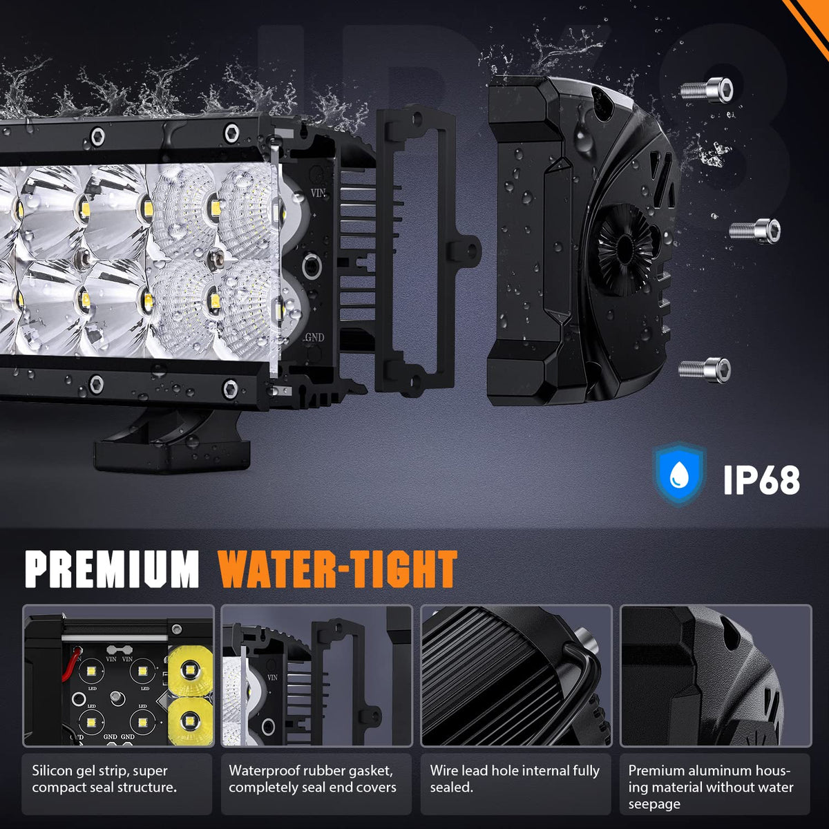 Nilight - Barra de luz LED de 13.5 pulgadas, 120 W, haz combinado de punto de inundación, 14400 lm, Osram P8/5 W, iluminación todoterreno, luz LED IP68, para camioneta, SUV, ATV, UTV, barco, 4 x 4, Jeep, 5 años de garantía