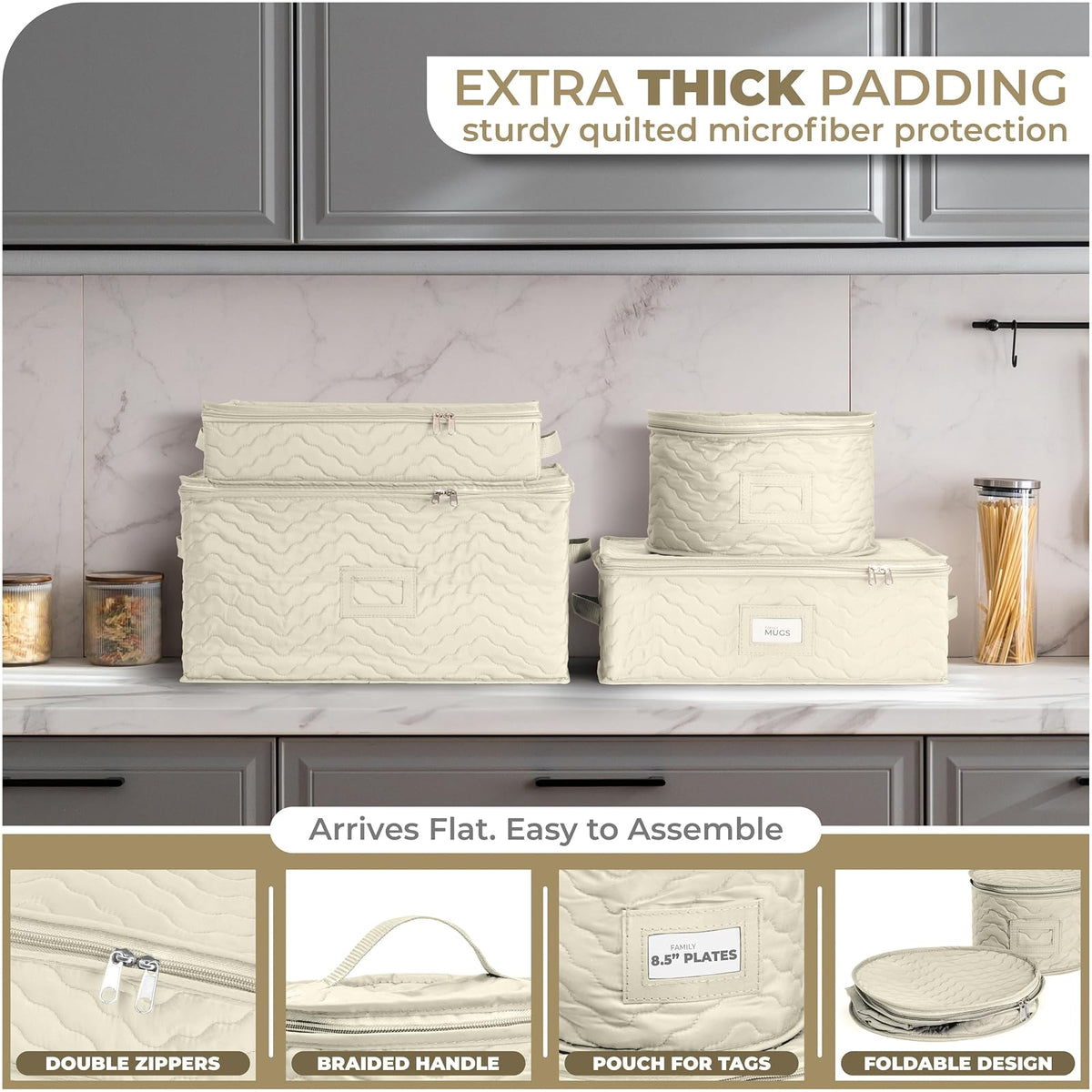 Sorbus China Storage Containers - 5 Pc Quilted Set for Moving & Transporting Dinnerware, Dishes, Round Plates, Glassware, Cups & Mugs with Felt Plate Protectors - Fine China Glass, Plate Storage Cases