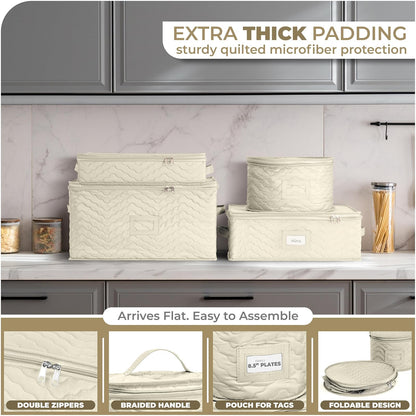 Sorbus China Storage Containers - 5 Pc Quilted Set for Moving & Transporting Dinnerware, Dishes, Round Plates, Glassware, Cups & Mugs with Felt Plate Protectors - Fine China Glass, Plate Storage Cases