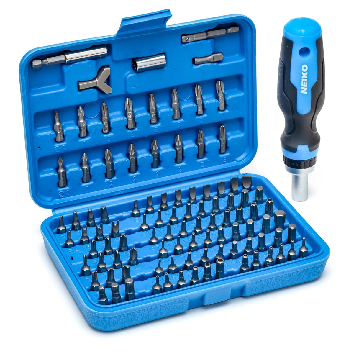 Neiko Juego de Brocas de Seguridad 10082A | Juego de 101 piezas, destornillador de carraca, acero Cr-V, soporte magnético de 1/4"