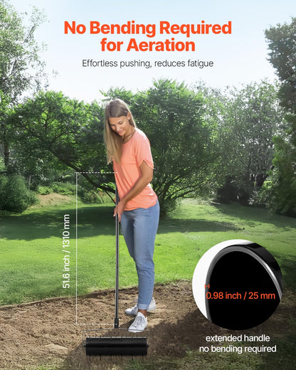 VEVOR Aireador de césped rodante, de 21 pulgadas, aireador manual de alta resistencia con mango desmontable y 33 puntas de hierro, herramienta de aireación de césped rodante para jardín, patio, suelos