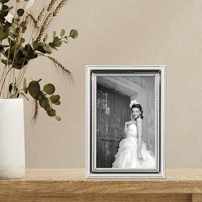 Lawrence Frames 510746 Metal Picture Frame Silver-Plate with Delicate Beading, 4 by 6 Inch