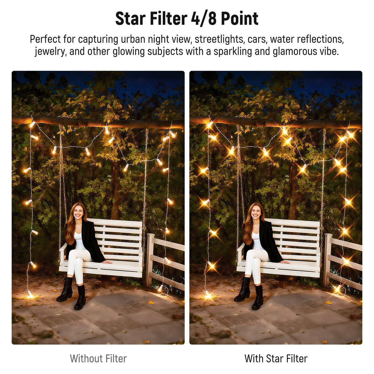 NEEWER - Filtro de Estrella Ajustable de 58 mm de 4/8 Puntos, visualización Cruzada giratoria multirevestimiento, Filtro de Lente de cámara, Marco de Metal Delgado y 3 paños de Limpieza para