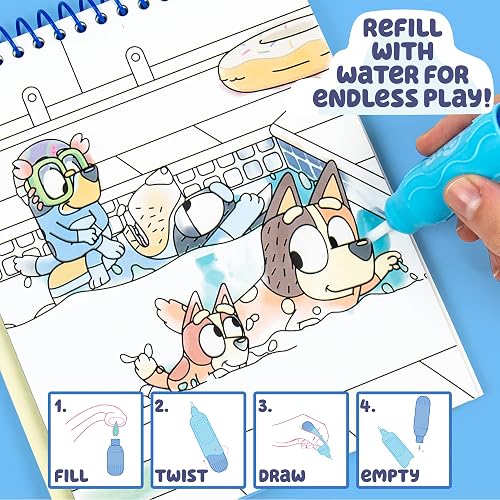 Bluey Aqua Art, Includes 4 Reusable Pages of Water Art & Water Pen, Color with Water Book, Water Reveal Activity Book, Paint with Water Books, Water Doodle Book, Reusable No-Mess Art Book