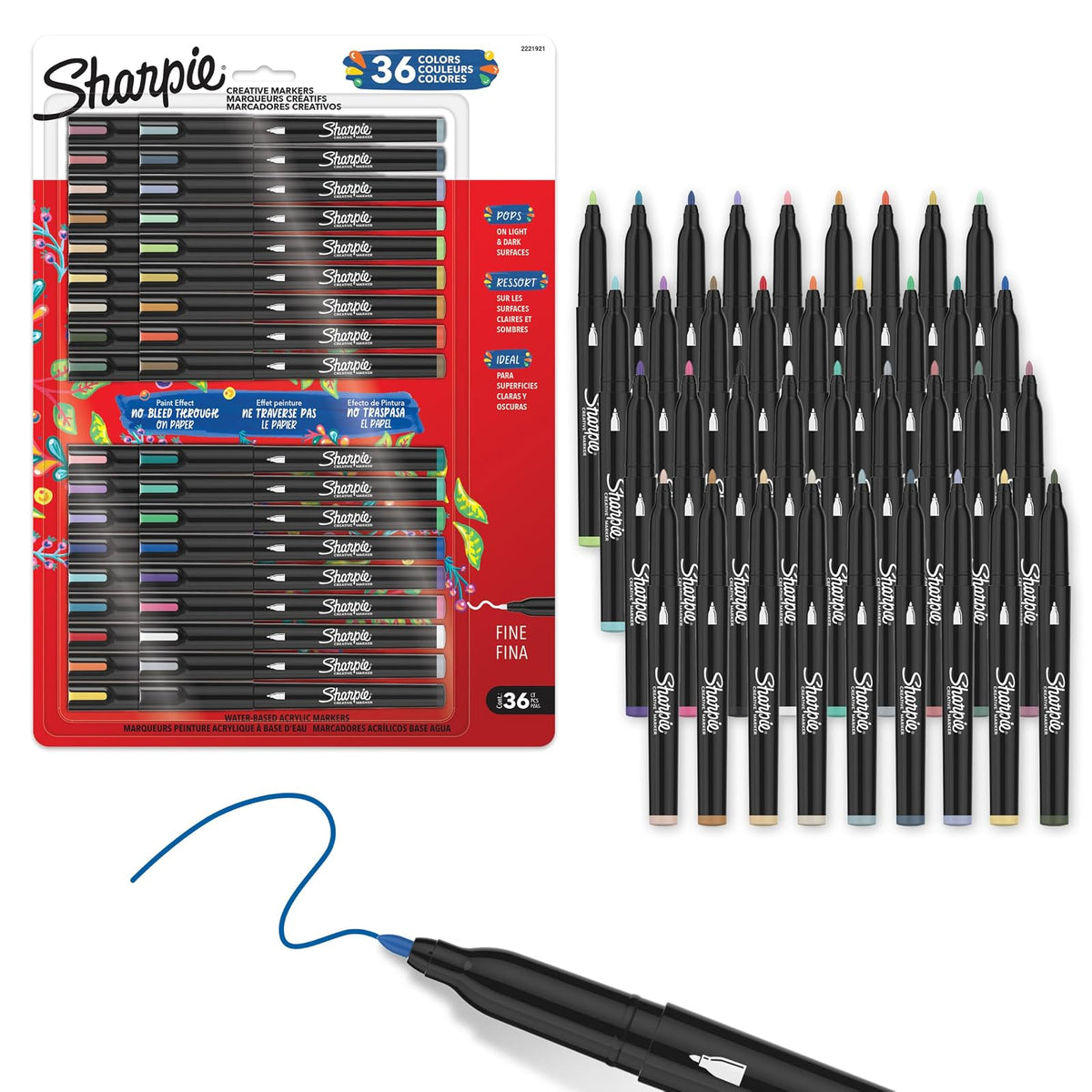 Sharpie Creative Marker Punta Fina, Pintura Acrílica Surtida, 24 Piezas - Punta fina de 36 unidades
