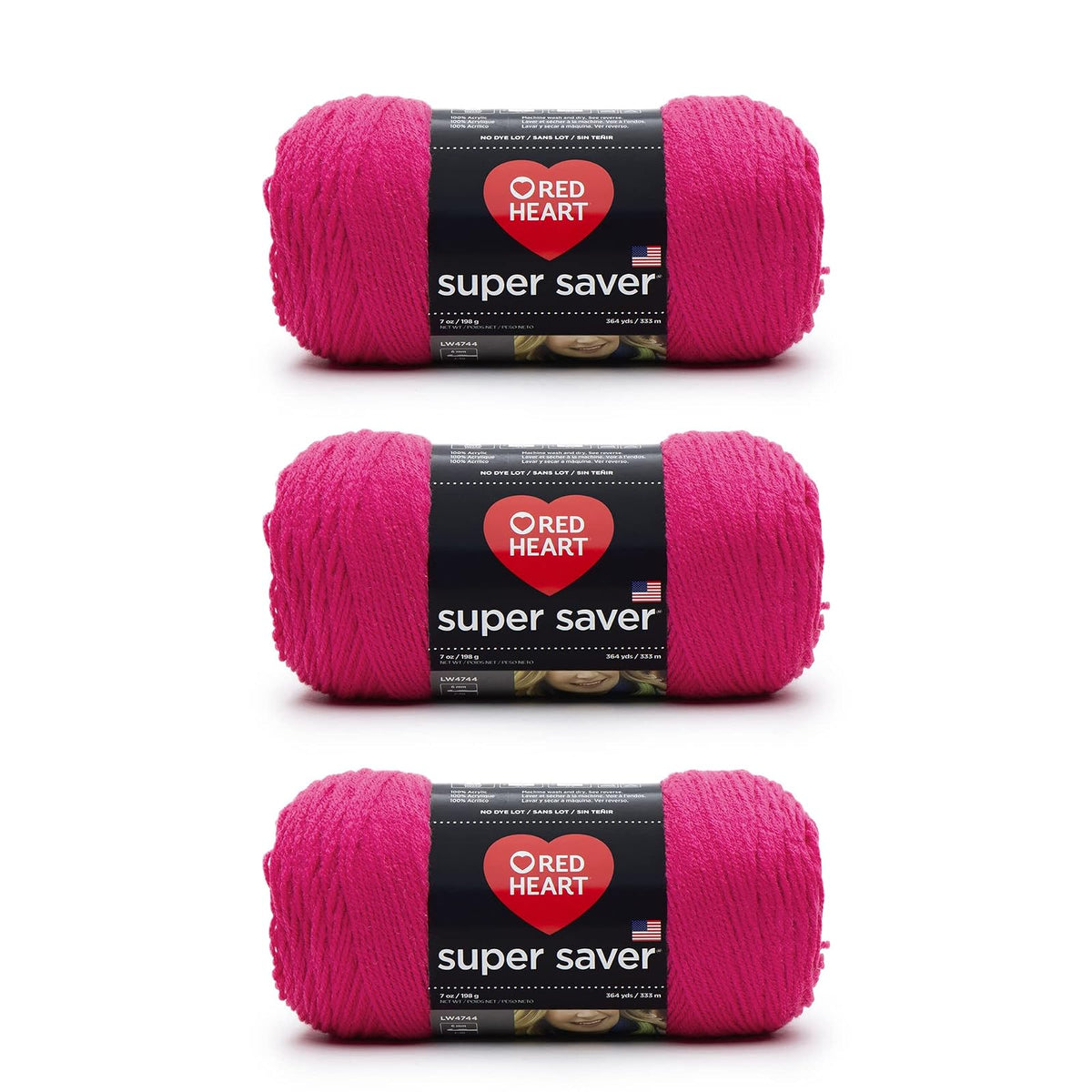 Red Heart Super Saver Estambre Acrílico, Varios Colores - Rosa impactante - Paquete de 3