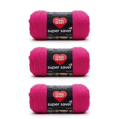 Red Heart Super Saver Estambre Acrílico, Varios Colores - Rosa impactante - Paquete de 3