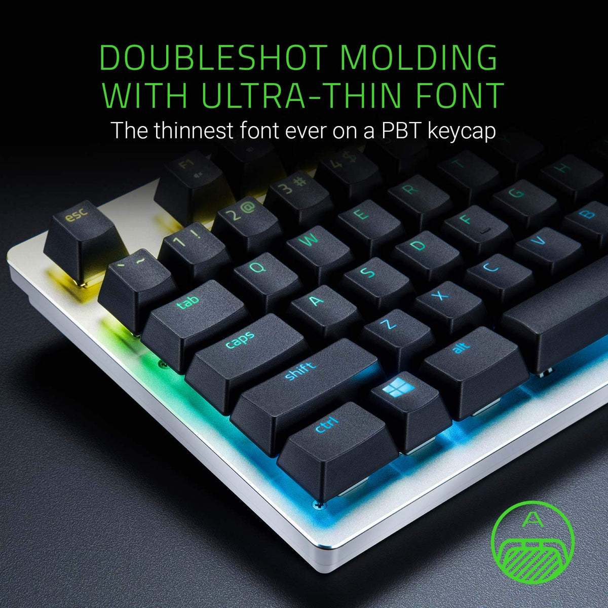 Razer Pbt - Kit de teclas para personalizacion de teclados mecánicos y ópticos, Color Mercury/ Blanco