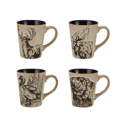 Mossy Oak Animal Print - Juego de vajilla de 16 piezas, servicio para 4, negro y beige