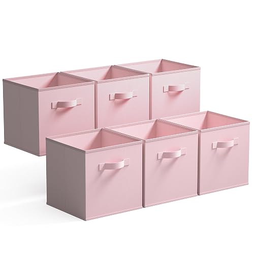 GRANNY SAYS Cubos Almacenaje, Pack de 6 Cubos de Almacenamiento 27x27, Cajas Almacenaje Tela, Cestas Organizadoras, Cajas Organizadoras Plegable, Kallax Accesorios, Cajas para Estanterias, Rosa