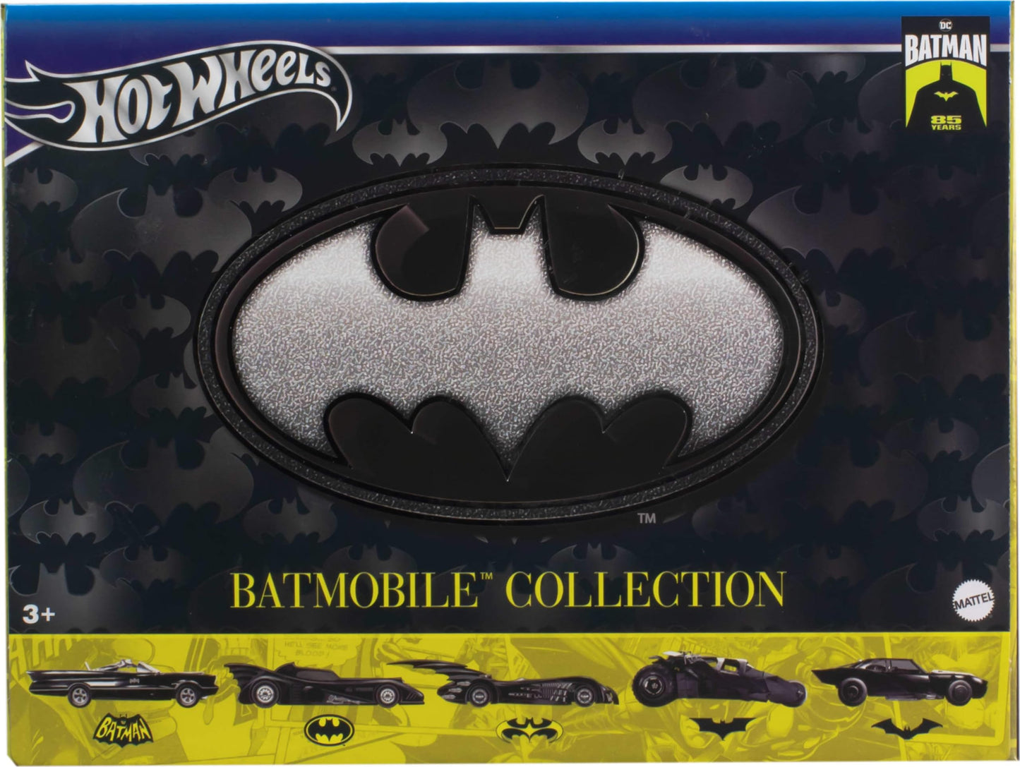 Hot Wheels - Coches de Juguete fundidos a Escala 1:64, Juego de 5 vehículos Batman 85 Aniversario con 5 réplicas Diferentes de Batmobile en Embalaje conmemorativo