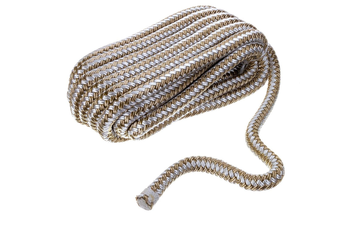 SEACHOICE Línea de Acoplamiento de Nailon Trenzado Doble con Empalme de Ojos, preencogida, estabilizada al Calor, Varios tamaños y Colores - Dorado - blanco - 1 - 2" x 25 pies