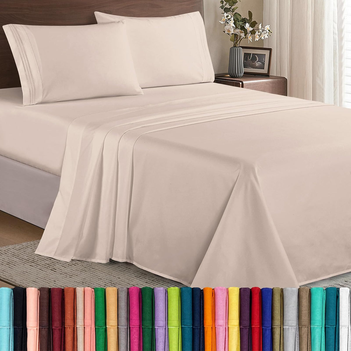 Elegant Comfort Juego de Sábanas de Microfibra Bolsillo Profundo - Queen - Crema