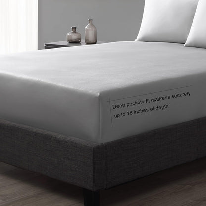Vera Wang - Juego de sábanas Queen, Ropa de Cama de algodón Satinado de Lujo, 800 Hilos, decoración Suave y Suave para el hogar (Gris Acero, 4 Piezas, Queen)