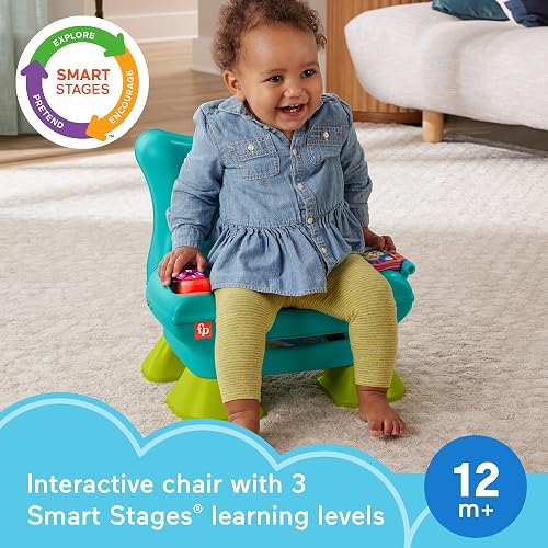 Fisher-Price Ríe y Aprende Silla de Aprendizaje Musical 1+ Años | Detecta cuando el bebé se sienta o levanta; 3 niveles Smart Stages, +120 canciones