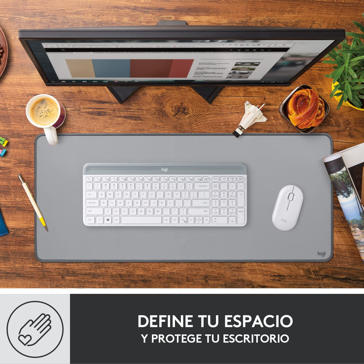 Logitech Lift Mouse Ergonómico Vertical, Inalámbrico, Bluetooth o Receptor Logi Bolt USB, clics Silenciosos, 4 Botones Blanco + Mouse Pad Studio Series XL, Multifunción - Gris