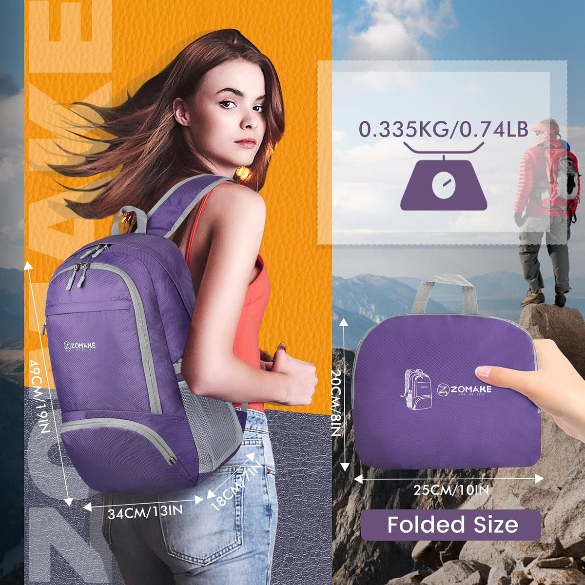 ZOMAKE Ultraligera Plegable Mochila, 30L Resistente Agua Viaje Mochila Liviana Empacable Bolsa Acampar Senderismo Camina Mochila