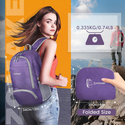ZOMAKE Ultraligera Plegable Mochila, 30L Resistente Agua Viaje Mochila Liviana Empacable Bolsa Acampar Senderismo Camina Mochila