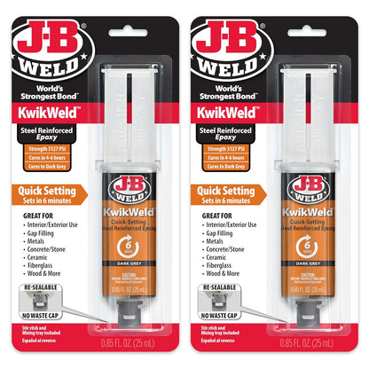 J-B Weld Epoxy KwikWeld de Alta Resistencia, Fraguado en 6 Minutos, Gris Oscuro, Paquete de 2, 25 ml, 50176-2