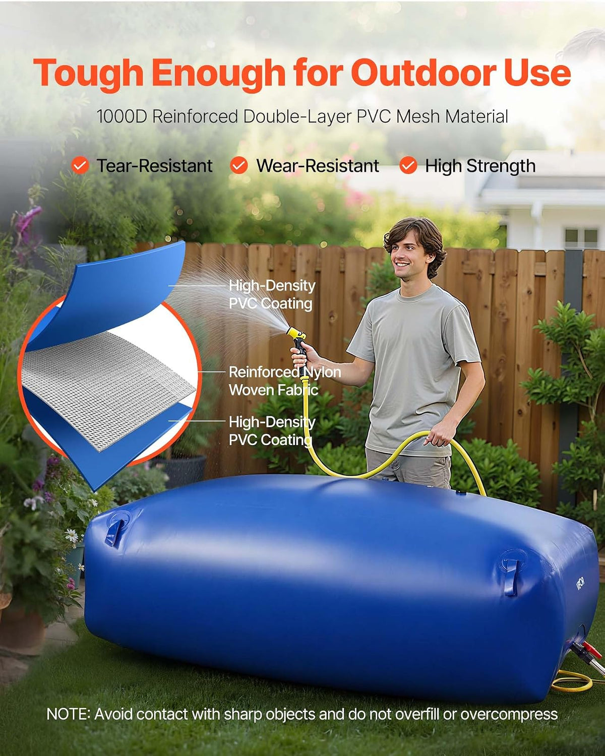 VEVOR ​Vejiga del Almacenamiento de Agua con Válvula 1000 L, Bolsa de Agua de PVC Doble Capa 1000D, Portátil y Plegable, Resistente a Fugas, para Autocaravanas, Camiones, Uso en Exteriores, Azul