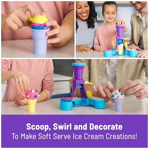 Kinetic Sand, juego de helados suaves con 396 g de arena (azul, rosa y blanca), 2 conos de helado y 2 herramientas, juguetes sensoriales para niños a partir de 5 años