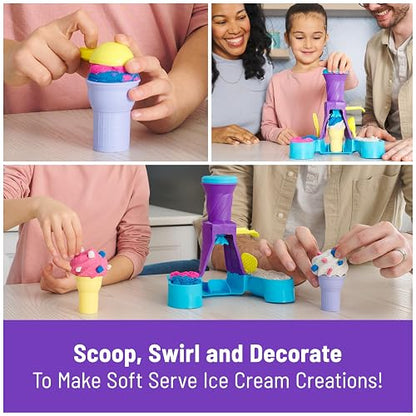 Kinetic Sand, juego de helados suaves con 396 g de arena (azul, rosa y blanca), 2 conos de helado y 2 herramientas, juguetes sensoriales para niños a partir de 5 años