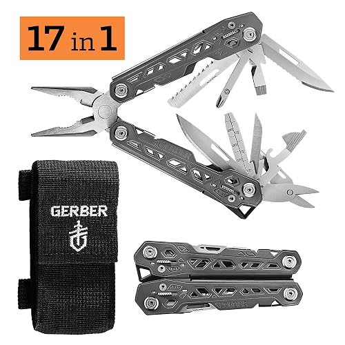 Gerber Bear Grylls Ultimate - Herramienta multiusos | Multiherramienta EDC 17 en 1, alicates de punta de aguja, cuchillo, destornillador, funda incluida, camping y pesca