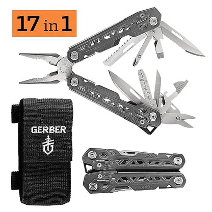 Gerber Bear Grylls Ultimate - Herramienta multiusos | Multiherramienta EDC 17 en 1, alicates de punta de aguja, cuchillo, destornillador, funda incluida, camping y pesca