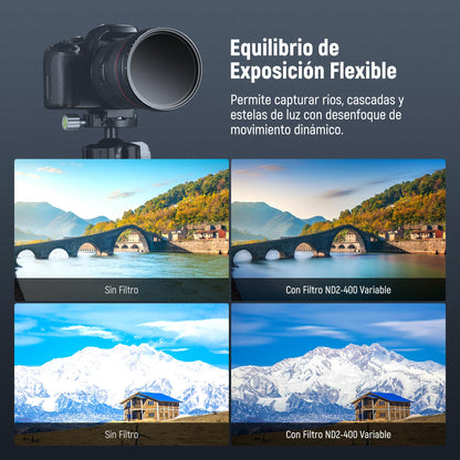 NEEWER BÁSICO 77mm Filtro ND Variable, ND2-400 1-9 Stops Reducción de Luz, Filtro Densidad Neutra Variable Giratorio con Revestimiento Antihuellas, Marco Delgado para Lentes Cámara