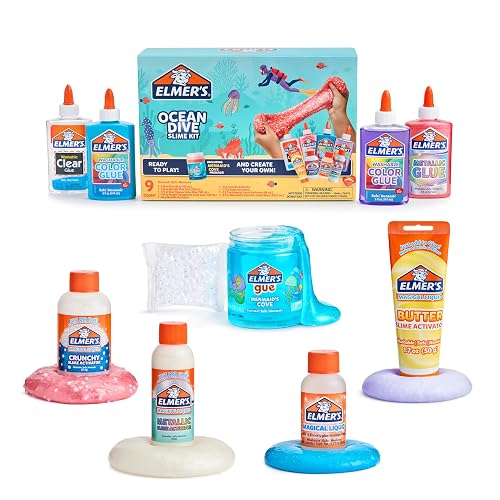Elmer's Ocean Dive Slime Kit, los suministros de limo incluyen pegamento líquido, activador y slime prefabricado, 9 unidades
