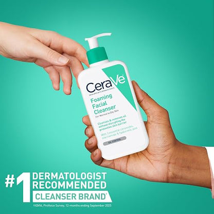 Limpiador facial de espuma CeraVe para el lavado diario de la cara, CeraVe Foaming Facial Cleanser | 16 Ounce | Daily Face Wash for Normal to Oily Skin | Paraben & Fragrance Free, 16 Fl. Oz