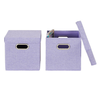 Household Essentials Café - Juego de cubos de almacenamiento con tapas y asas, púrpura (Purple Linen), 1