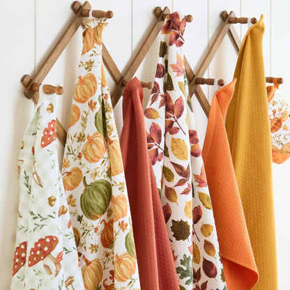 Martha STWEART - Juego de 3 Toallas de Cocina de otoño, 100% algodón con Rizo Absorbente, Toallas de Cocina Decorativas, Naranja/Verde/Marfil, 16 x 28 Pulgadas