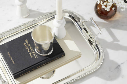Reed & Barton Bandeja Rectangular Bañada en Plata con Asas Borde Trenzado Decorativa