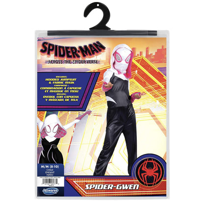 MARVEL Spider-Gwen Official Youth Halloween Costume - Premium Quality Hooded Jumpsuit with Pull On Fabric Mask