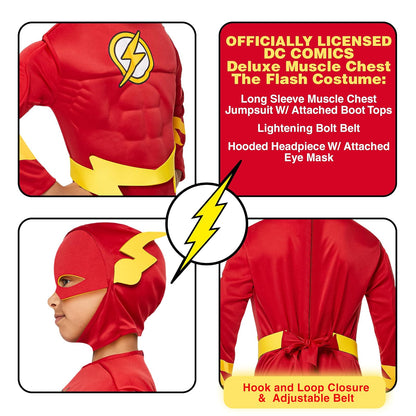 Rubie's - Disfraz de Flash de DC Comics, de lujo, para niños, con músculos pectorales, tamaño mediano